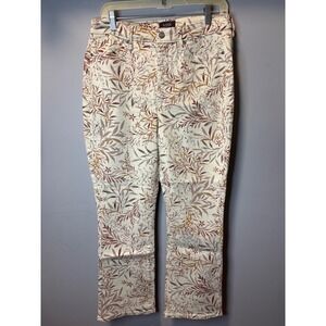 NYDJ Slim Bootcut Floral Jeans‎ Cream Botanical Print Lift Tuck Pants Womens 10